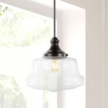 Schoolhouse 14" Bohemian Farmhouse Iron/Glass LED Pendant - JONATHAN Y